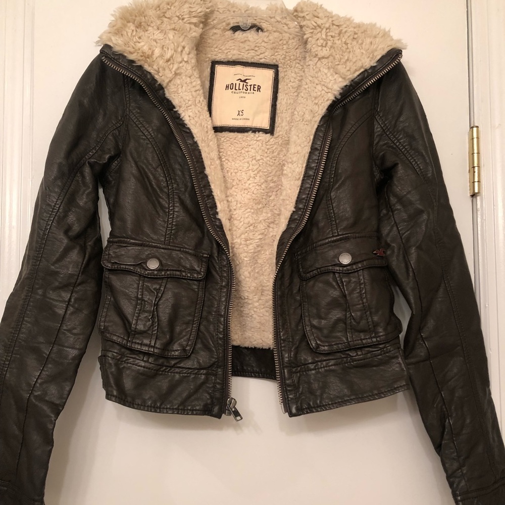 Hollister leather fur jacket